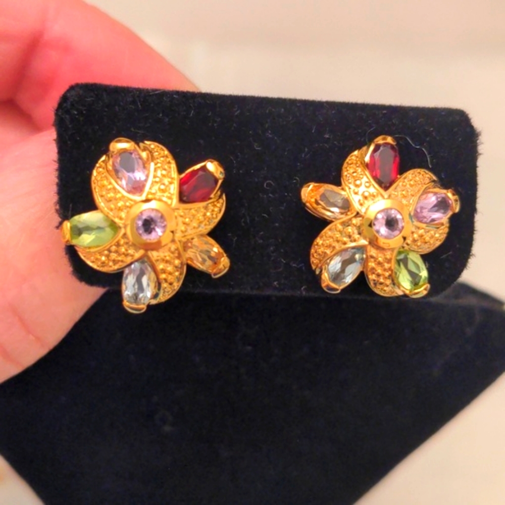 New QVC multigemstone gold plated earrings BlueTopaz, Citrine, Peridot, Garnet